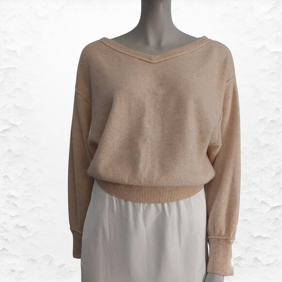 Free People 100% Cashmere Sweater XS Oatmeal Beige V-Neck Soft Luxe Knit EUC - Picture 9 of 10